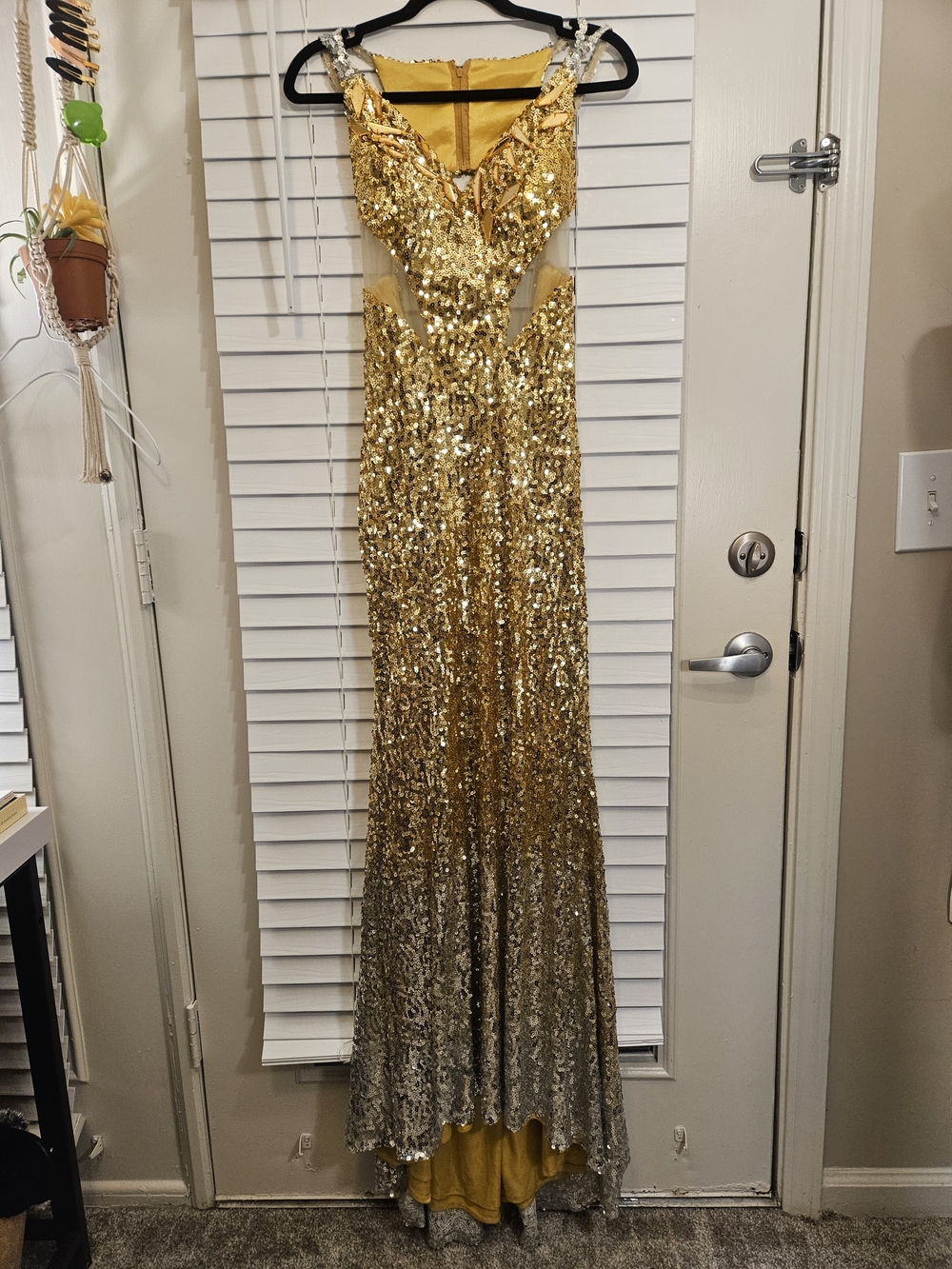 Renee Couture Gold Silver Ombre Sequin Cutout Mermaid Pageant Dress Gown Sz 6